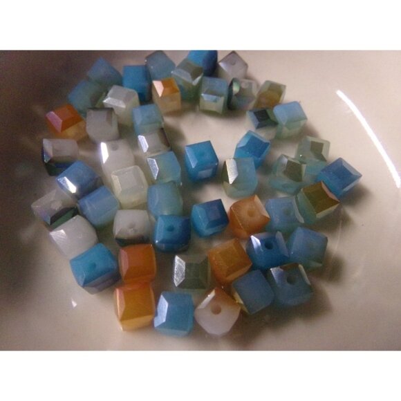 Mixed Two Tone Plated Cube Glass Beads - Picture 1 of 2